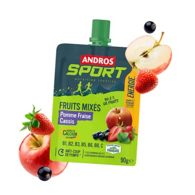 Andros Sport - Gourde de Fruits Mixés Vitaminés Pomme Fraise Cassis Andros Sport - Gourde de Fruits Mixés Vitaminés Pomme Fraise Cassis